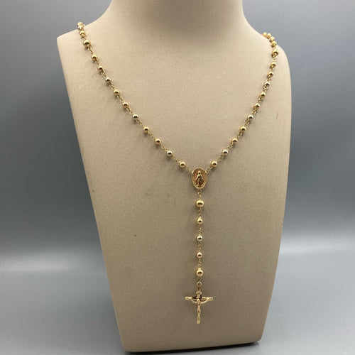 Real 18k Gold Rosary Necklace 23" Jesus Crucifix