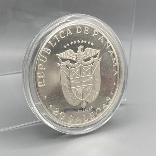 1975 Panama Simon Bolivar Large 20 Balboa Silver Proof Coin