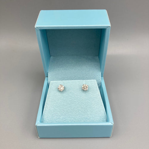 Round Brilliant Diamond Stud Earrings on 14K White Gold Italian Setting