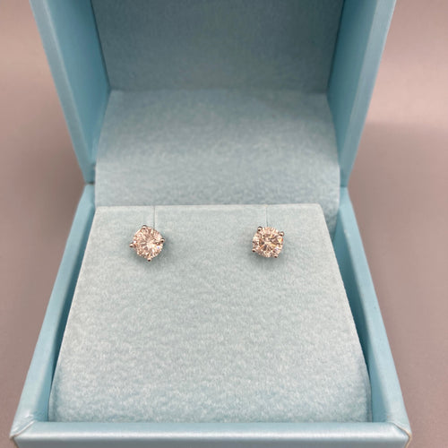 Round Brilliant Diamond Stud Earrings on 14K White Gold Italian Setting