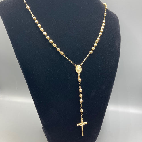 10k Gold Rosary Necklace 26" Jesus Crucifix