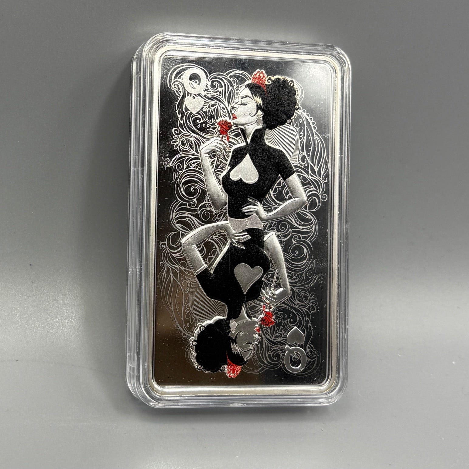 10 Oz Silver Bar Queen of Hearts | Kitco .999 PRICE ON REQUEST