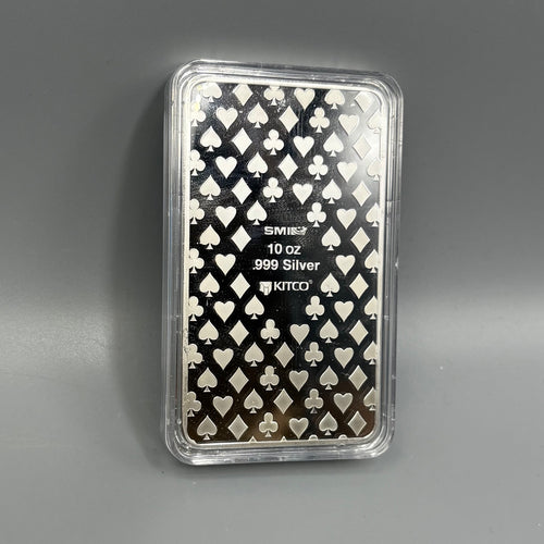 10 Oz Silver Bar Queen of Hearts | Kitco .999 PRICE ON REQUEST