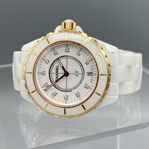 CHANEL Diamond Dial J12 White Ceramic Wristwatch