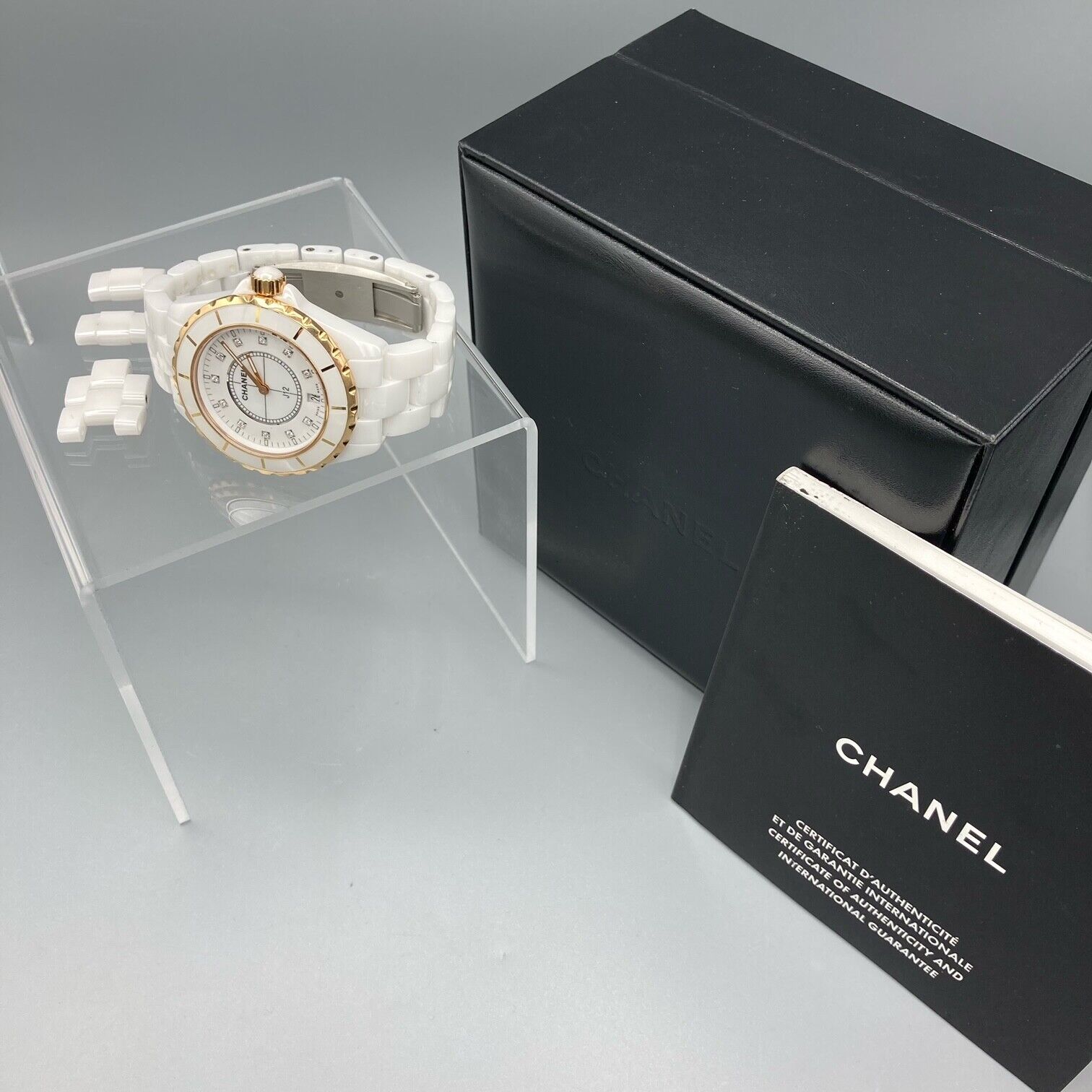 CHANEL Diamond Dial J12 White Ceramic Wristwatch