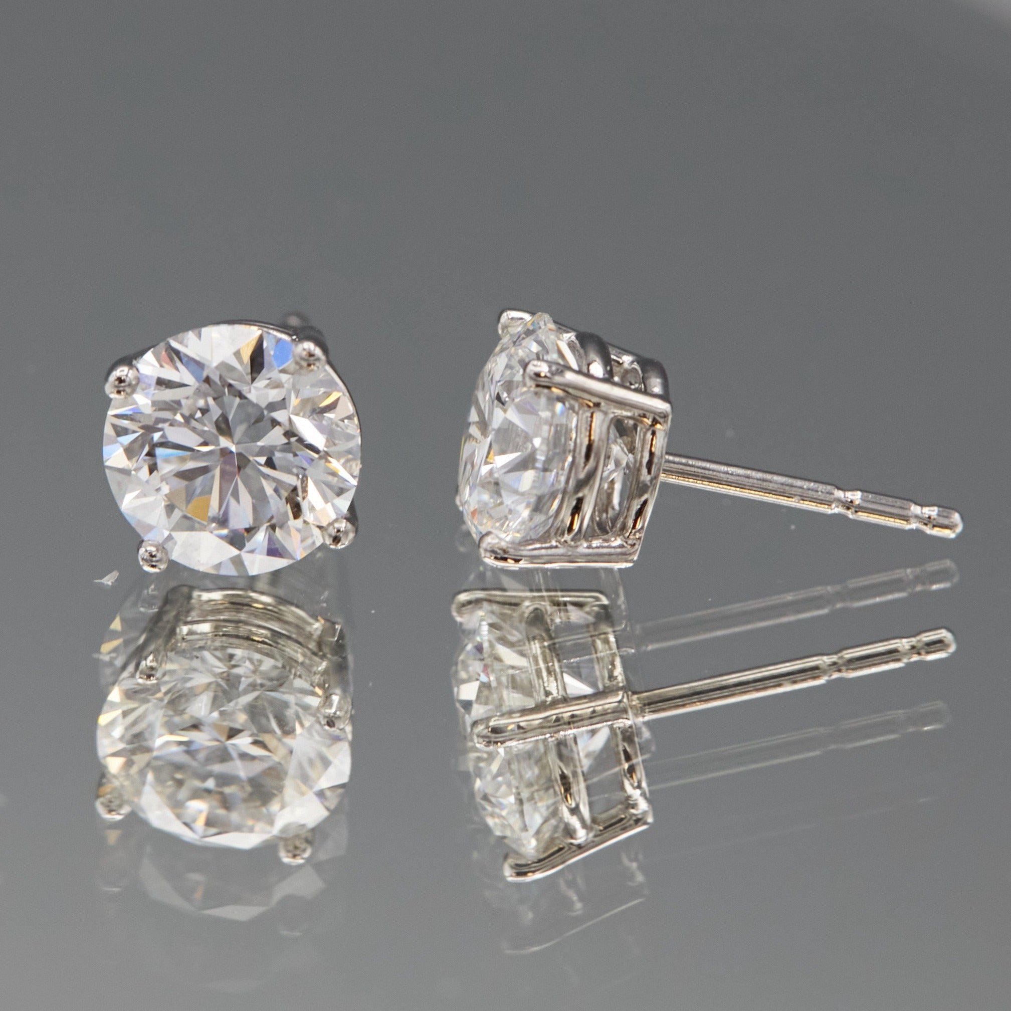 White Gold Round Brilliant Cut Diamond Stud Earrings Lab Grown