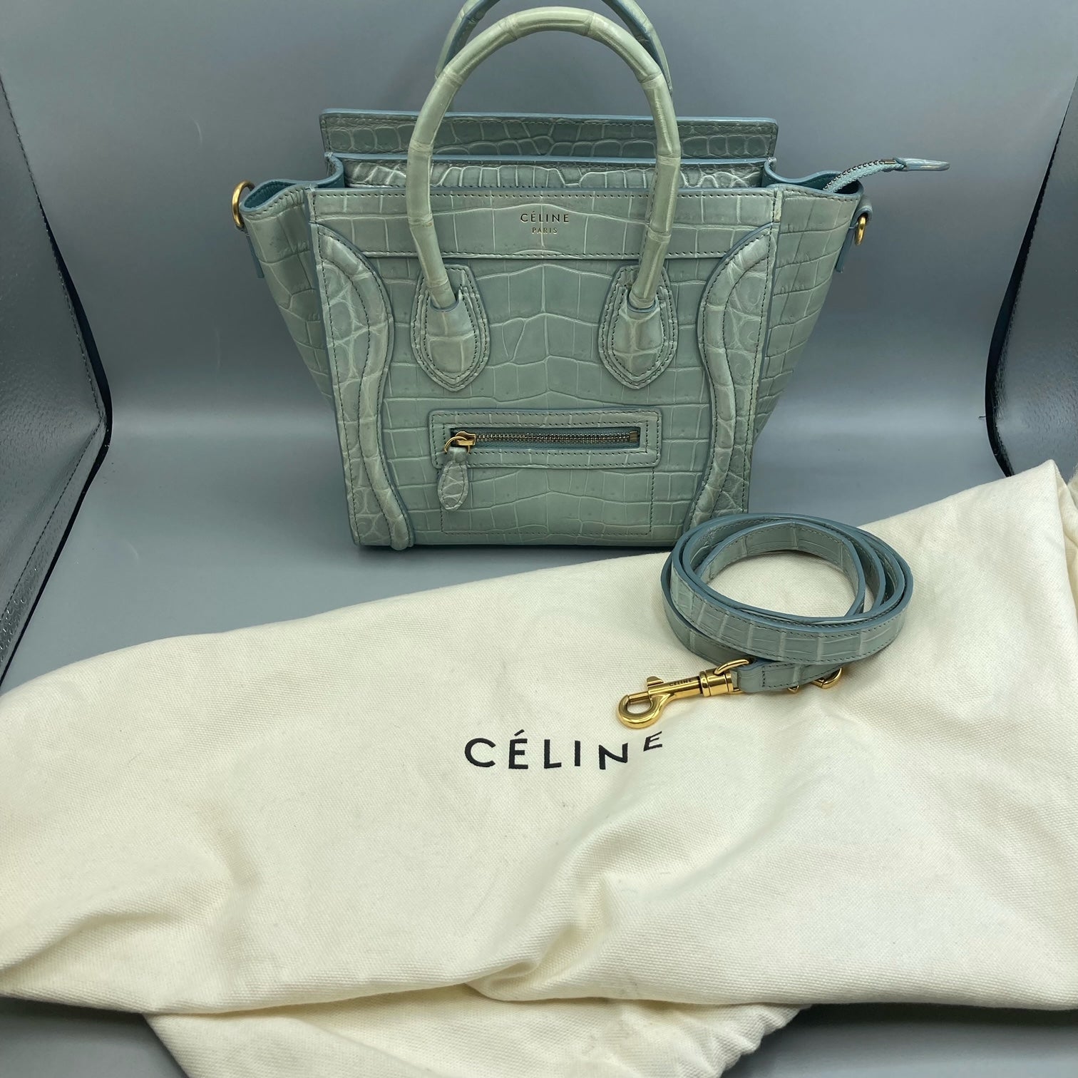 Celine Paris Nano Luggage Bag Tote In Crocodile Skin