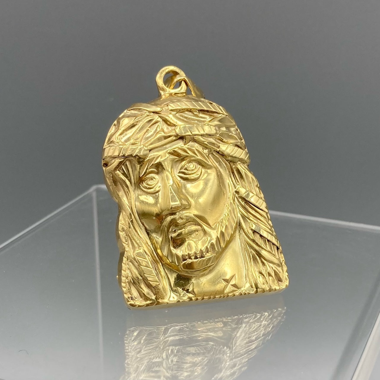 14K Yellow Gold Jesus Head Pendant