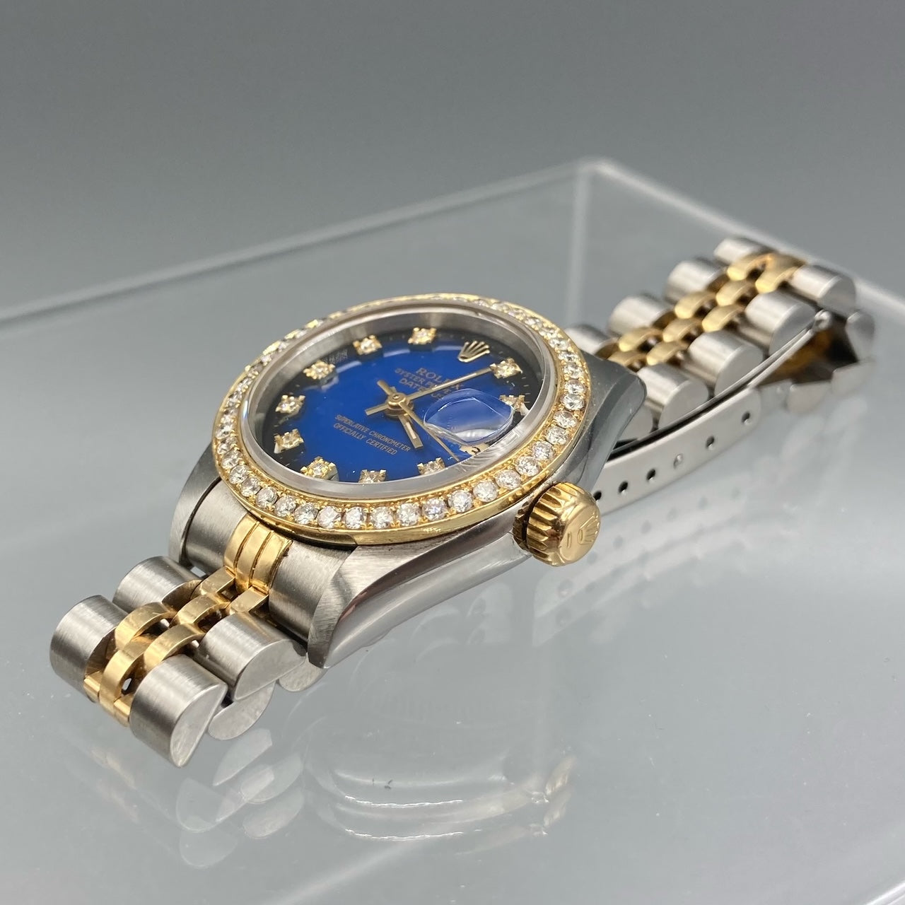 Rolex Dames Datejust Montre en or 18 carats et diamant en acier à cadran bleu 69173