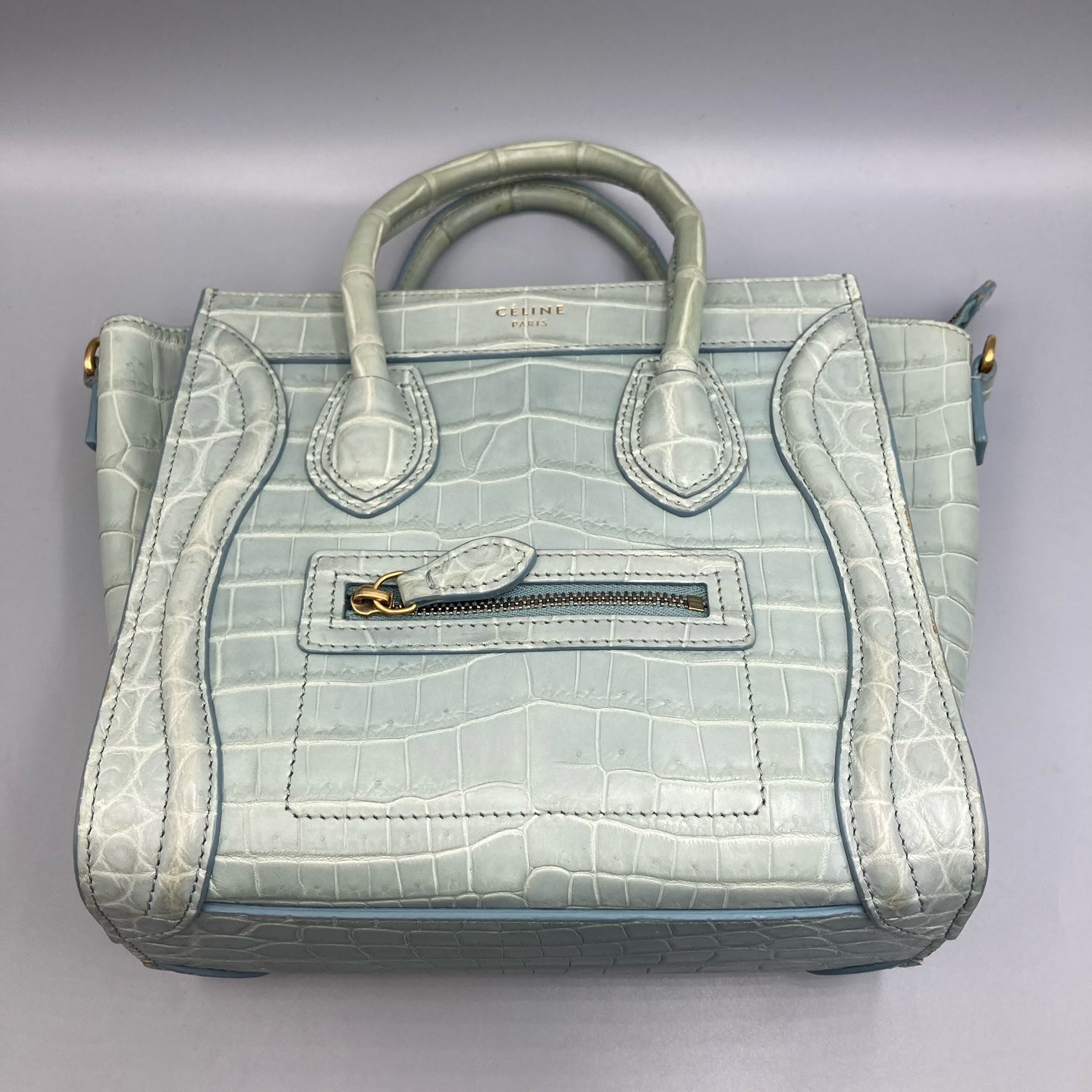 Celine Paris Nano Luggage Bag Tote In Crocodile Skin