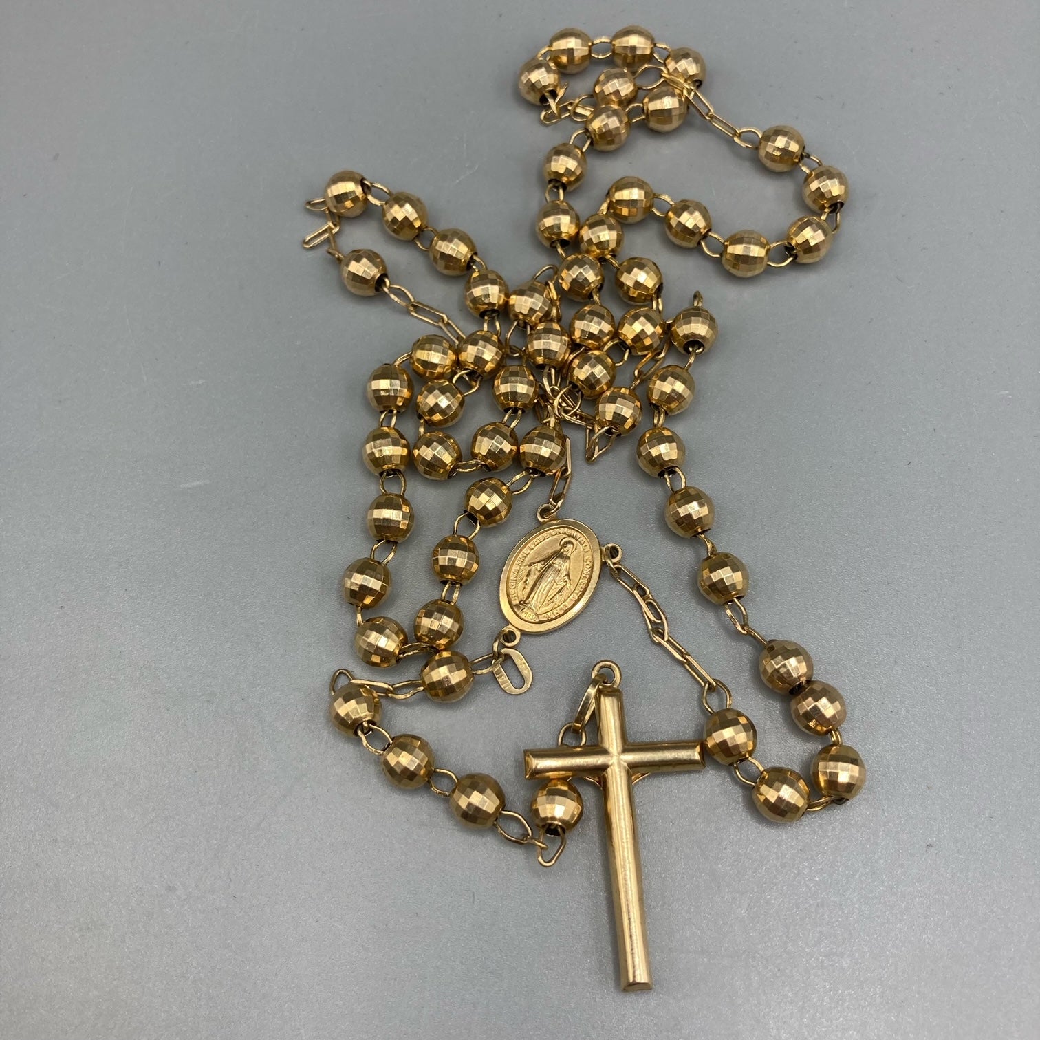10k Gold Rosary Necklace 26" Jesus Crucifix