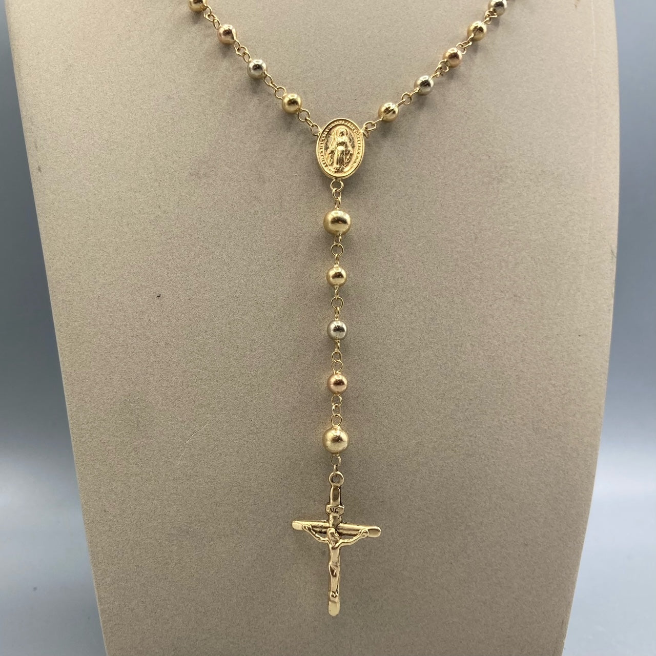 Real 18k Gold Rosary Necklace 23" Jesus Crucifix