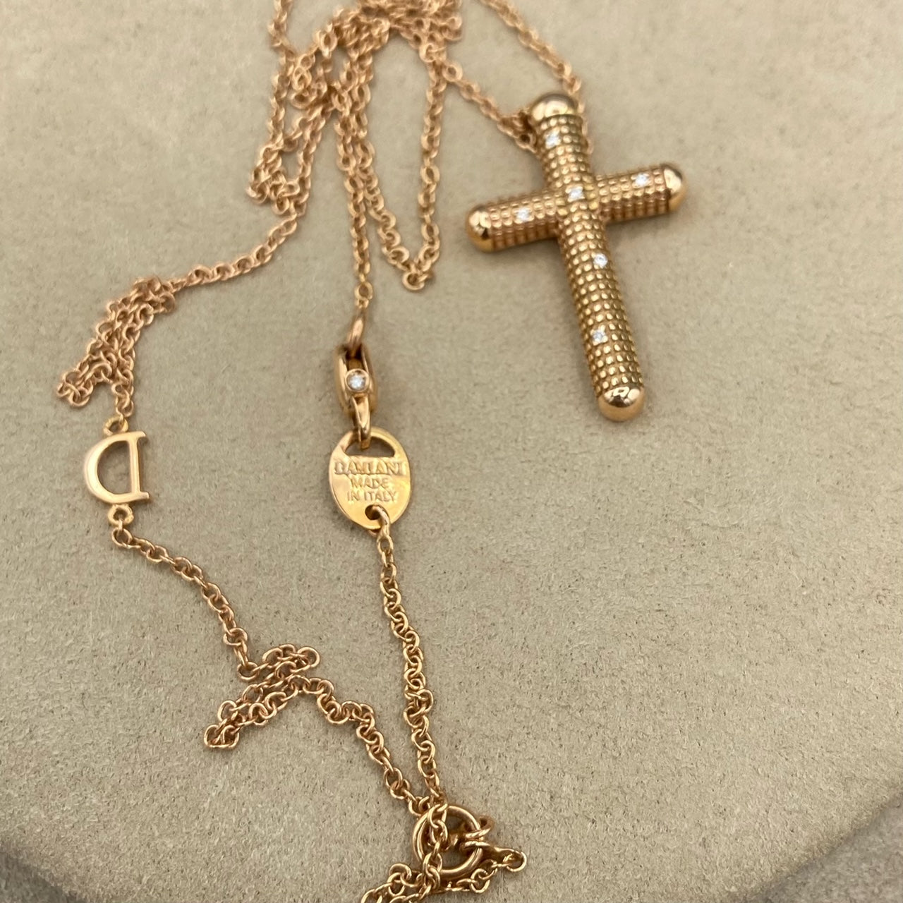 Damiani 18k Pink Gold and Diamond Cross Necklace "Metropolitan"