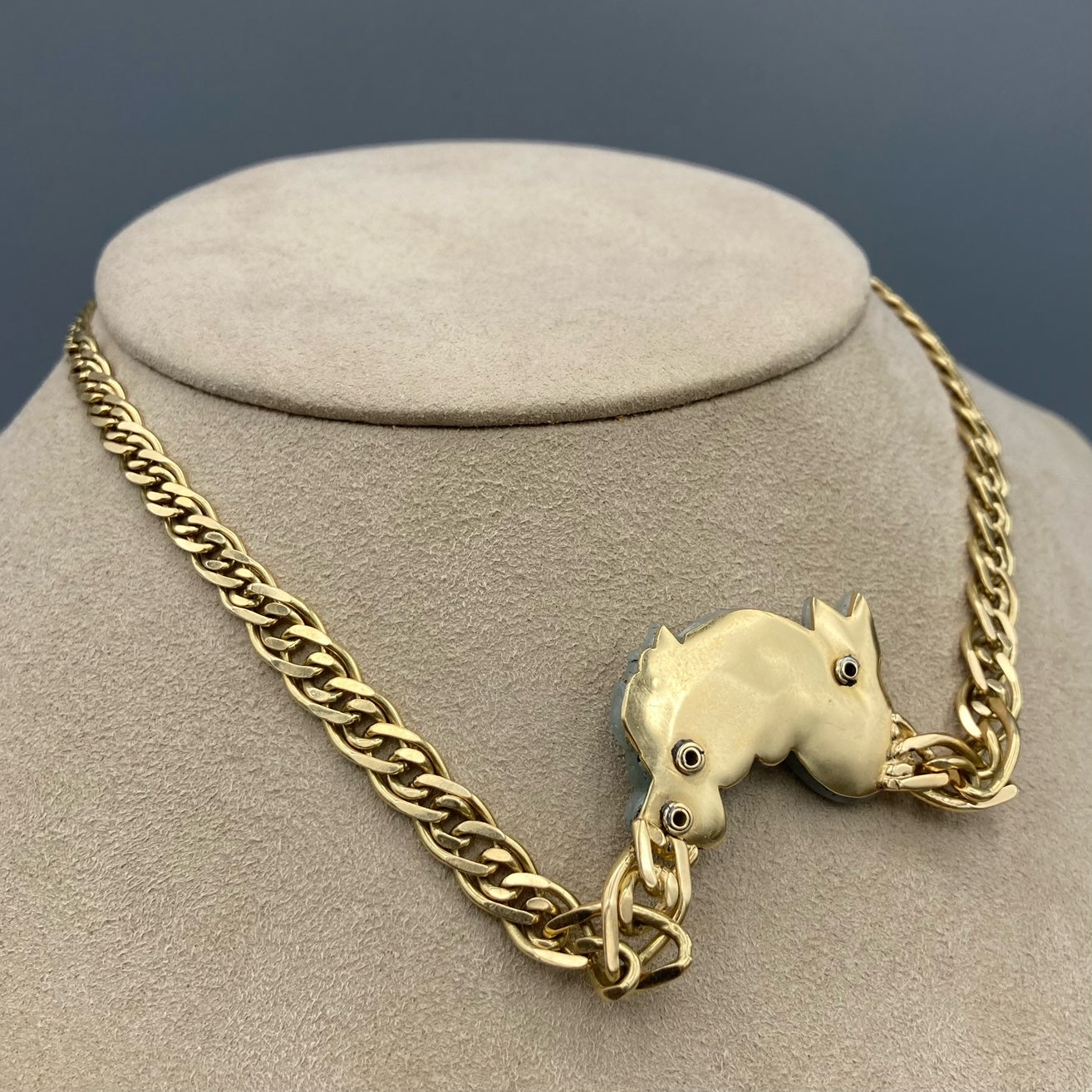 18k Yellow gold Curb Chain with Jade Dragon Accented with 3 Diamonds