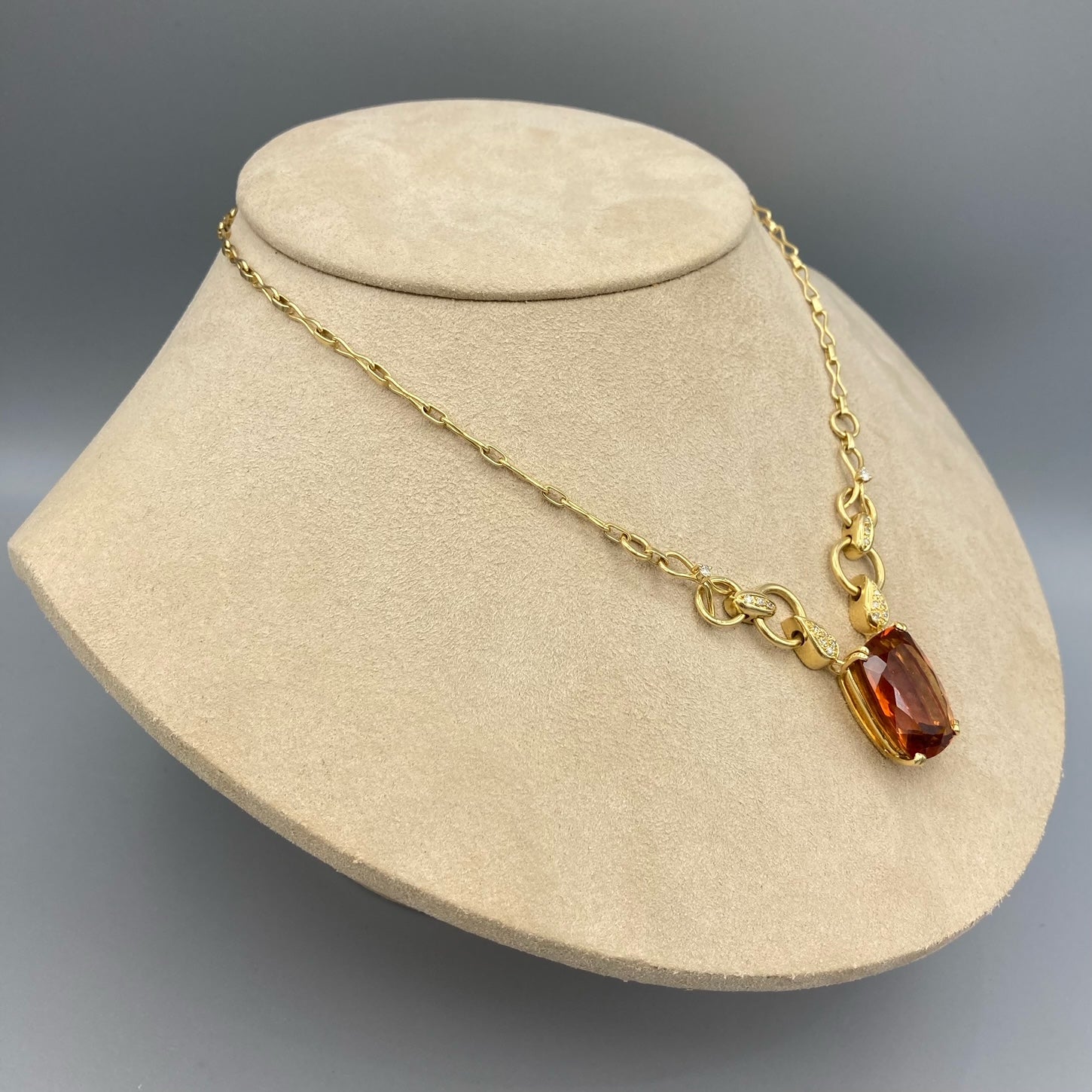 Vintage Imperial Topaz Pendant on 18K Yellow Gold and Diamond Chain