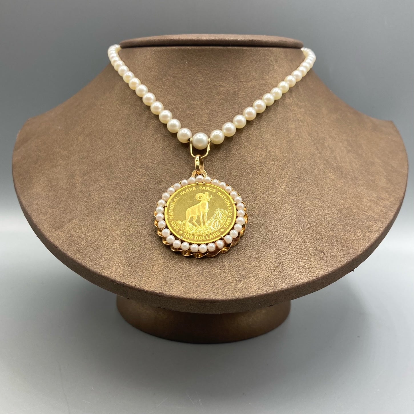 1985 Canada 100 Dollars Gold Coin Parcs nationaux sur collier de perles graduées