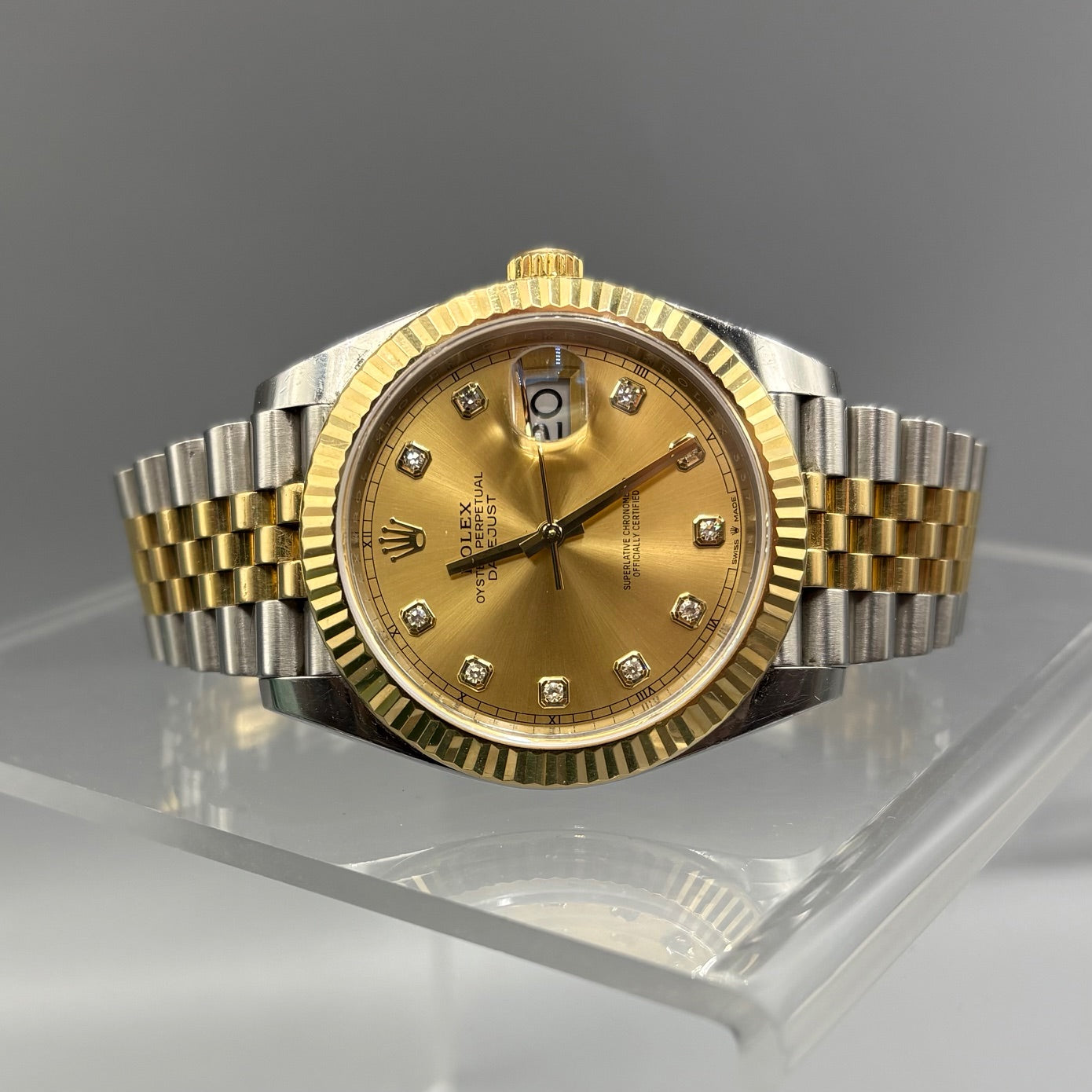 Montre Rolex Datejust 41 en acier or jaune avec cadran diamant champagne 126333