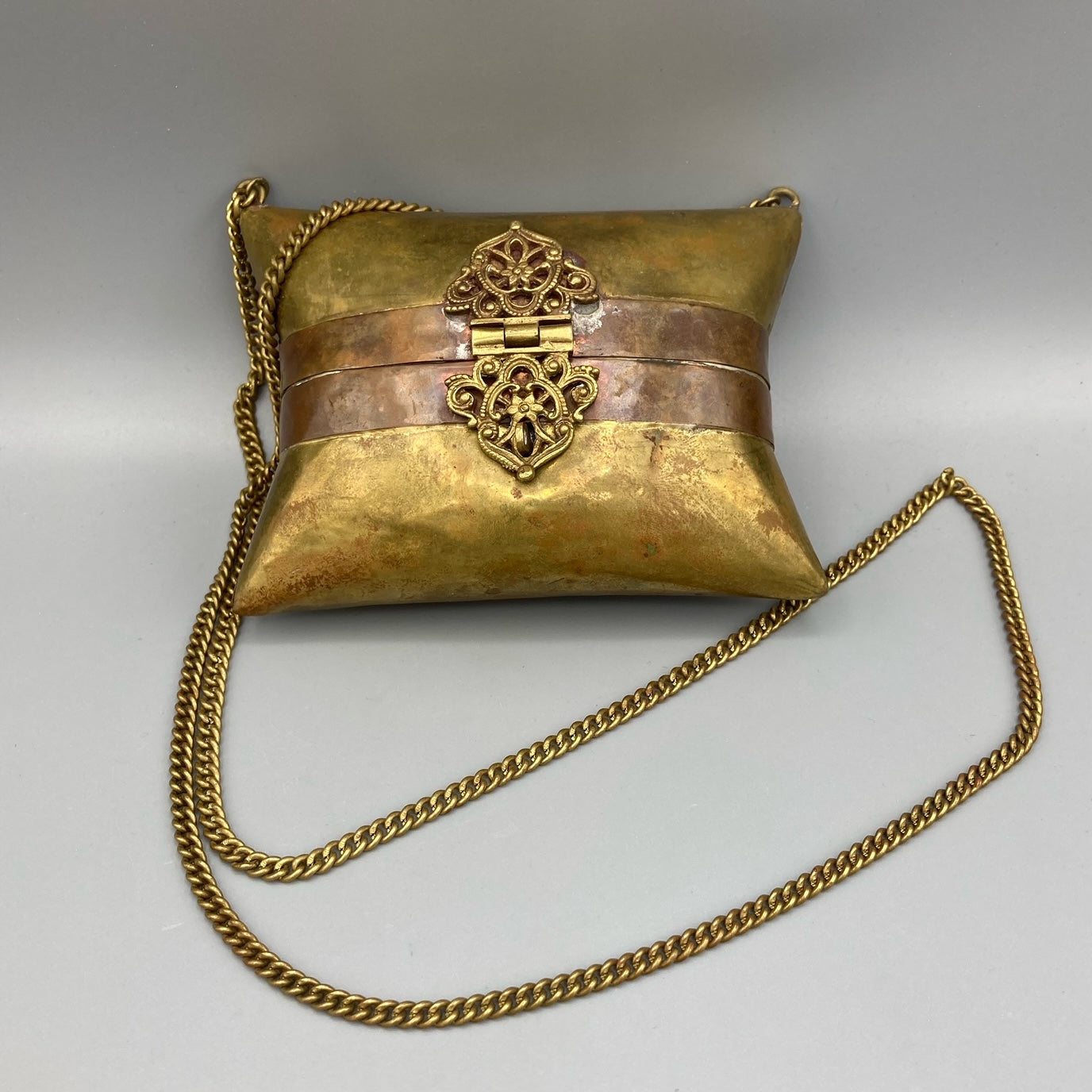 Brass & Copper Pillow Purse with Velvet Lining