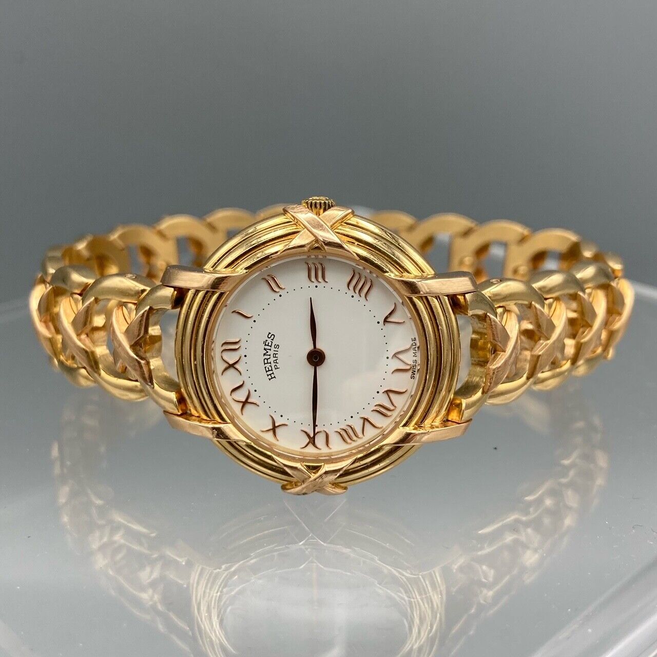 Hermes 18k Yellow and Rose Gold Ruban Watch
