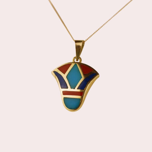 Vintage Egyptian 18k Gold Royal Lotus Flower Pendant