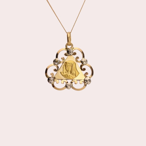 Pendentif Vierge Marie du milieu du siècle en forme de triangle en or 18 carats