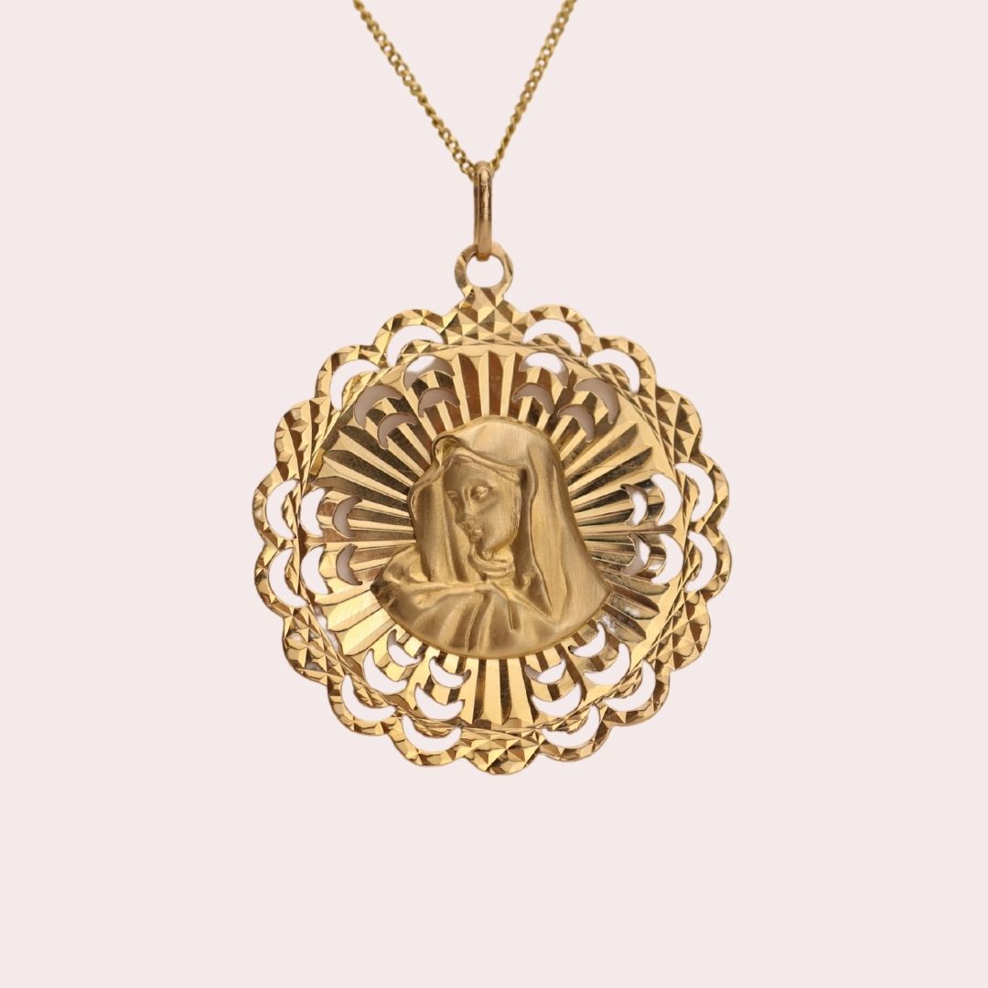 Large Madonna Pendant in 10k Yellow Gold