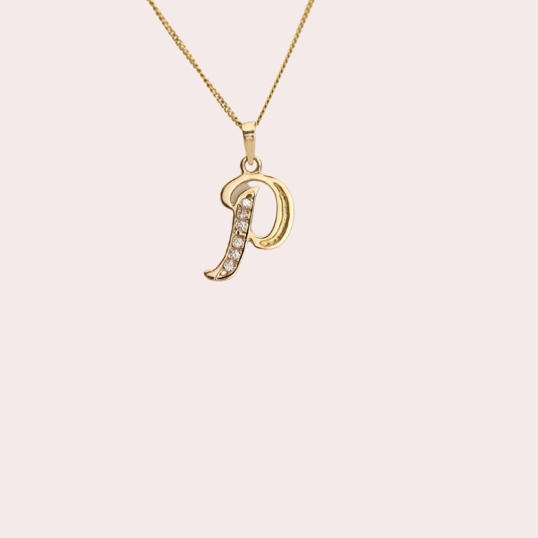 Vintage Letter P Pendant 14K Gold