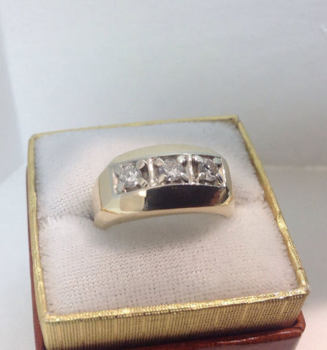 Men's 14k Yellow Gold Retro Three Diamond Ring .45TCW