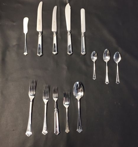 Sterling Elkington & Co Flatware 149 Pieces in Trefoil Pattern Ellington Birming