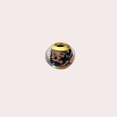 Black Pink Vintage Murano Glass "Pandora" Style Beads 750 Yellow Gold