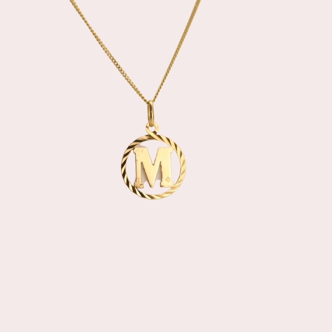 Vintage Letter M Pendant 18K Gold