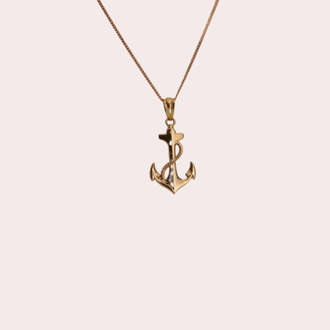 Vintage Anchor and Rope Pendant Charm in 10k Gold