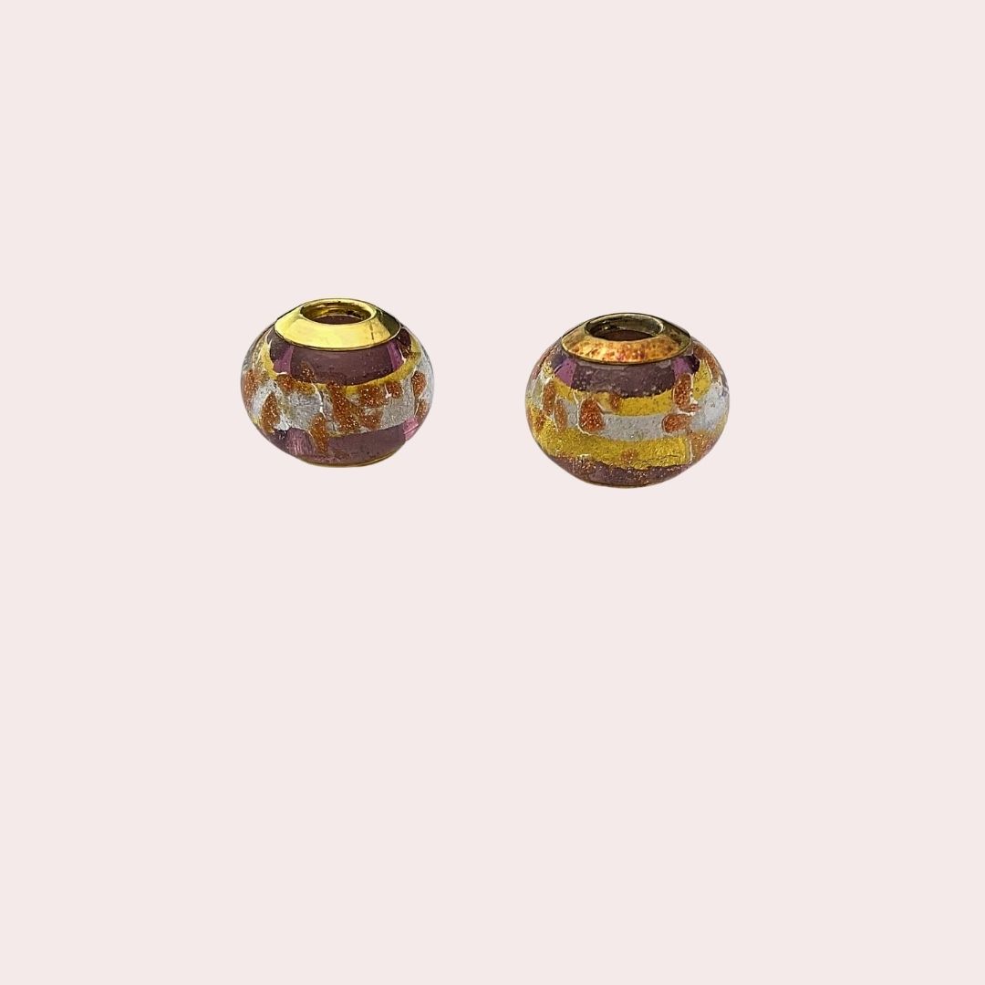 Vintage Gold Pink Silver Murano Glass Pandora Style Bead 750 Yellow Gold Italian (EACH BEAD SOLD SEPARATELY)