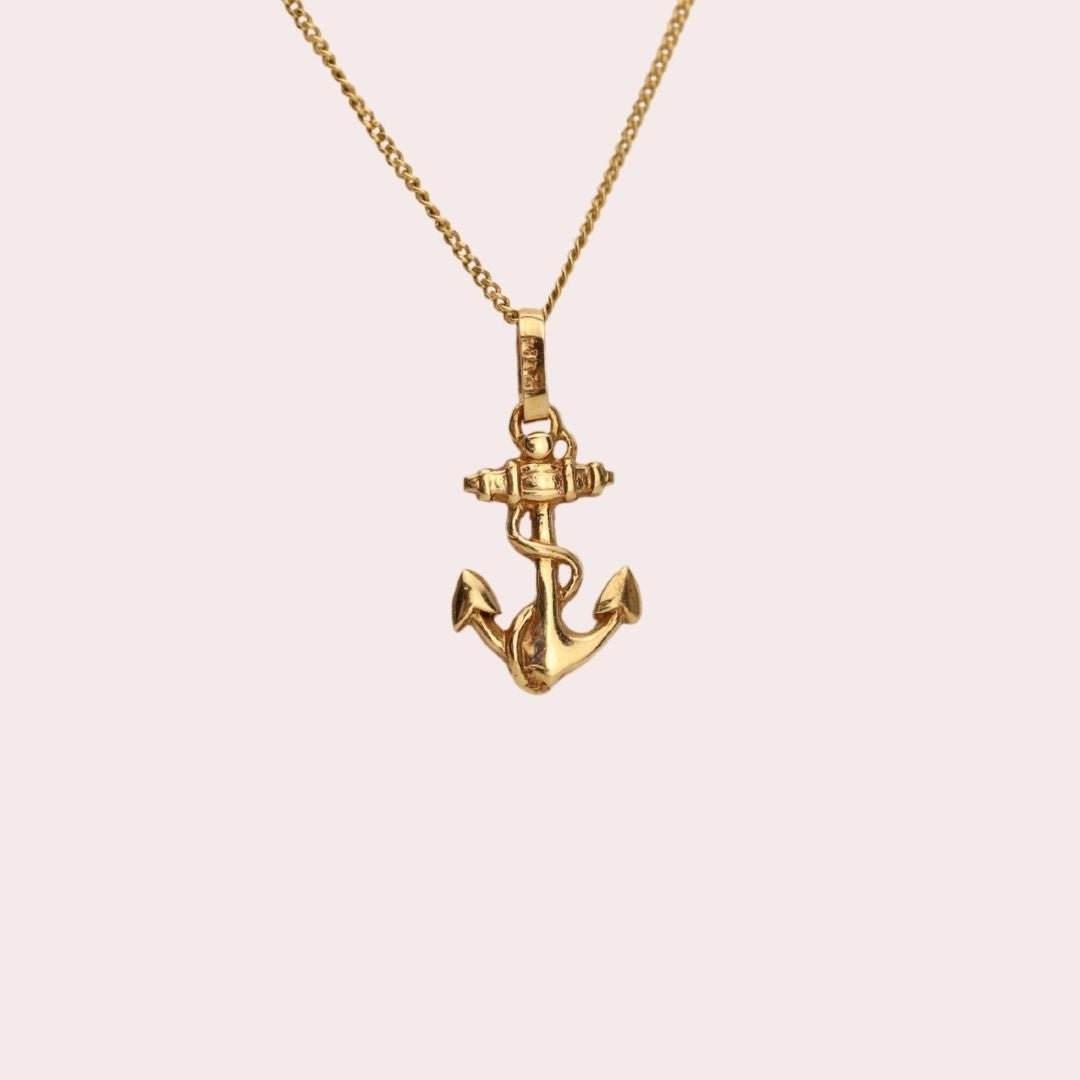 Vintage Anchor and Rope  Nautical  Pendant in 14K Gold