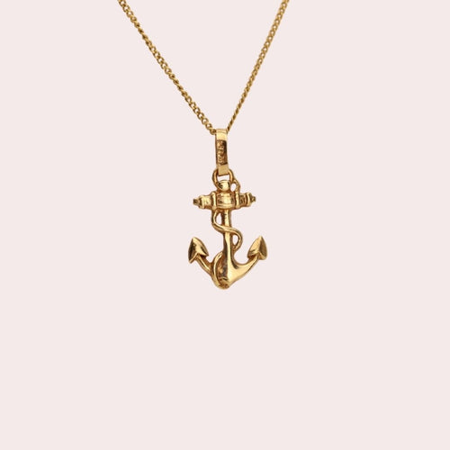 Pendentif Nautique Ancre et Corde Vintage en Or 14K