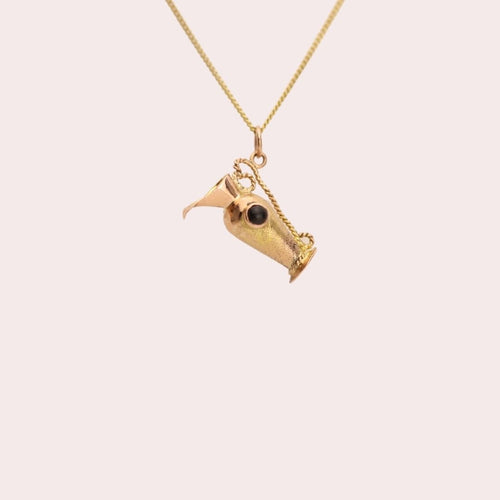 Vintage Filigree Jug Charm in 14k Gold with Onyx and Gold Stone Cabochon