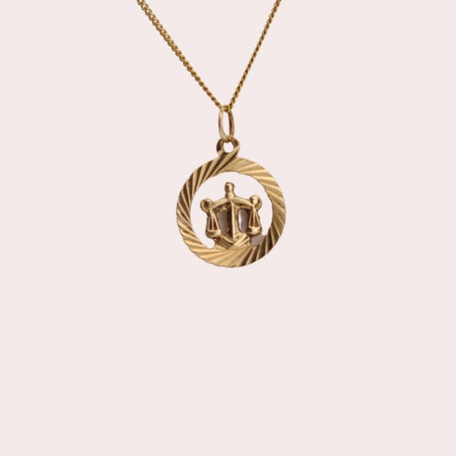 Libra Gold Vintage Zodiac Pendant in 10k