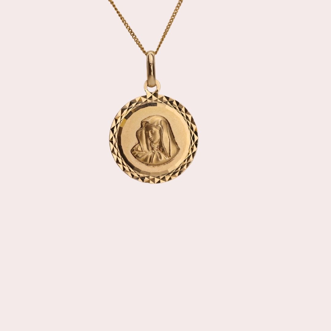 Vintage Veiled Madonna Pendant in 14k Gold