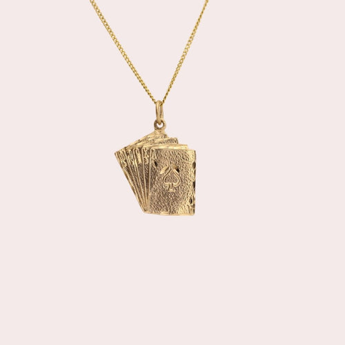 Vintage Playing Cards Charm Pendant in 10k Gold