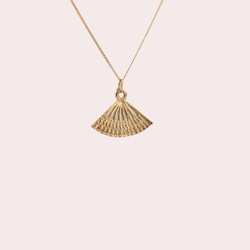 Vintage Folding Fan Charm Pendant in 10k Gold