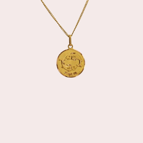 Pisces Gold Vintage Zodiac Pendant in 14k