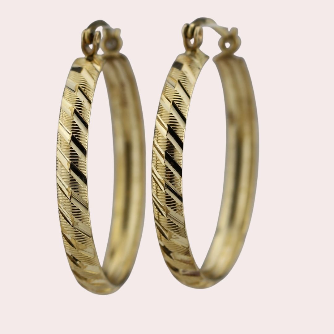 Vintage Diamond Cut Hoop Earrings in 10k Gold