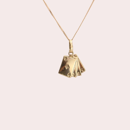 Vintage Playing Cards Charm Pendant in 10k Gold