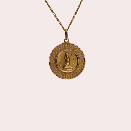 Virgo Gold Vintage Zodiac Pendant in 14k