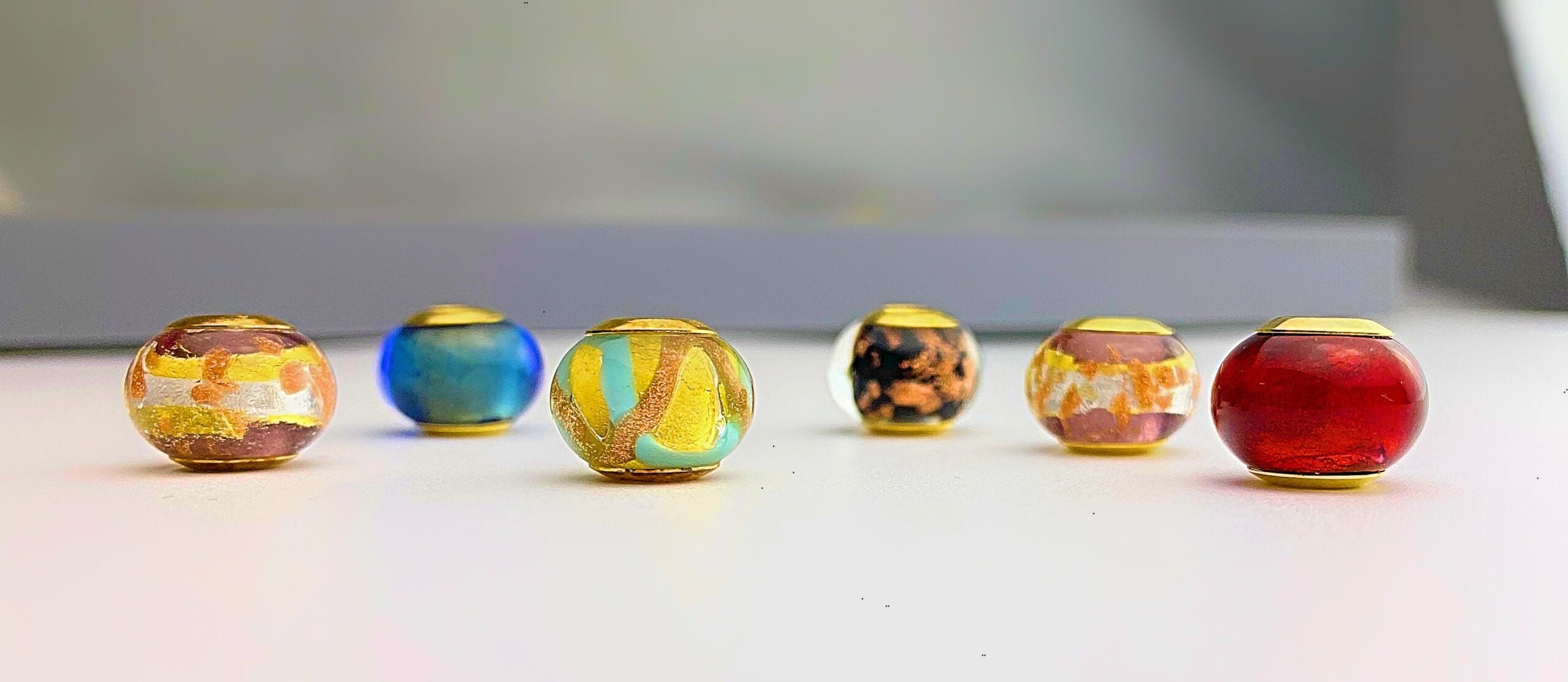 Vintage Gold Pink Silver Murano Glass Pandora Style Bead 750 Yellow Gold Italian (EACH BEAD SOLD SEPARATELY)