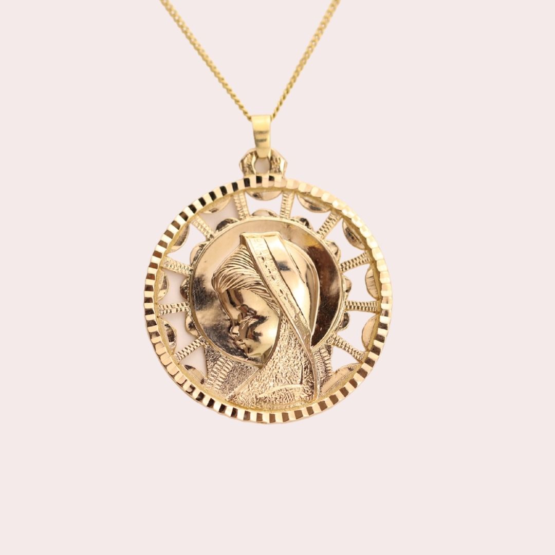 Grand pendentif Madone enfant vintage en or 10 carats