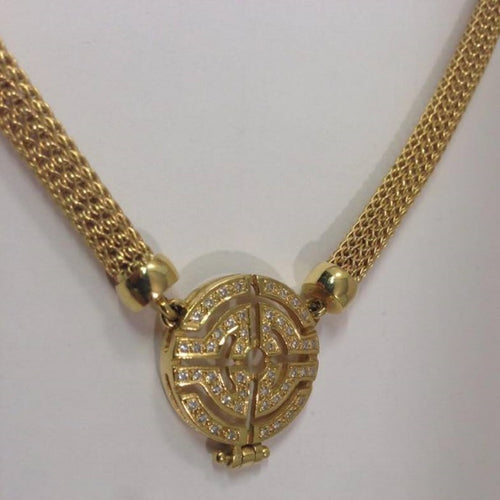 18K Yellow Gold Tube Mesh Chain and Grecian Pendant by Desginer KoriFidis