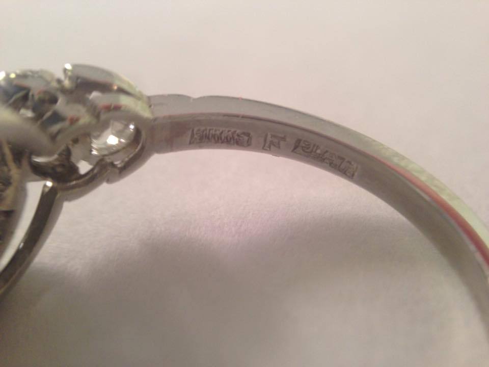 Platinum Birks Art Deco Lady's Diamond Set Fancy Solitaire Design Ring