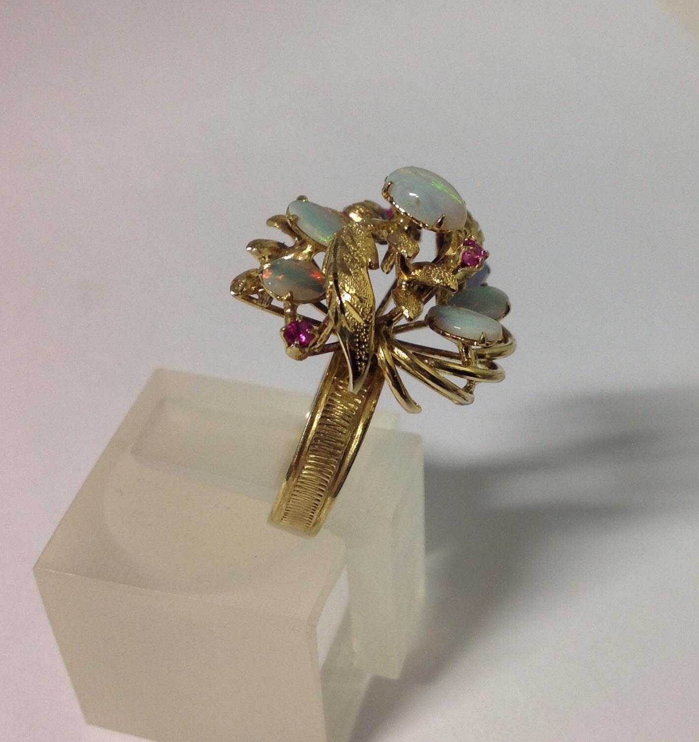 Bague harem / princesse en or 14 carats avec opale et tourmaline fabriquées à la main