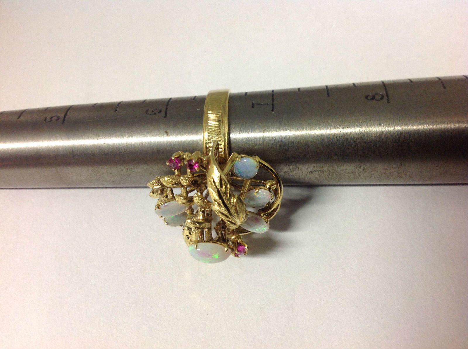 14k Gold Hand Crafted Opal and Tourmaline Harem / Princess Ring